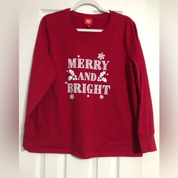 Family Pajamas Tops - Family PJs from Macy’s Merry and bright red long sleeve shirt womens extra large